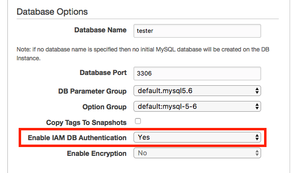注意 IAM DB Authentication 要開啟