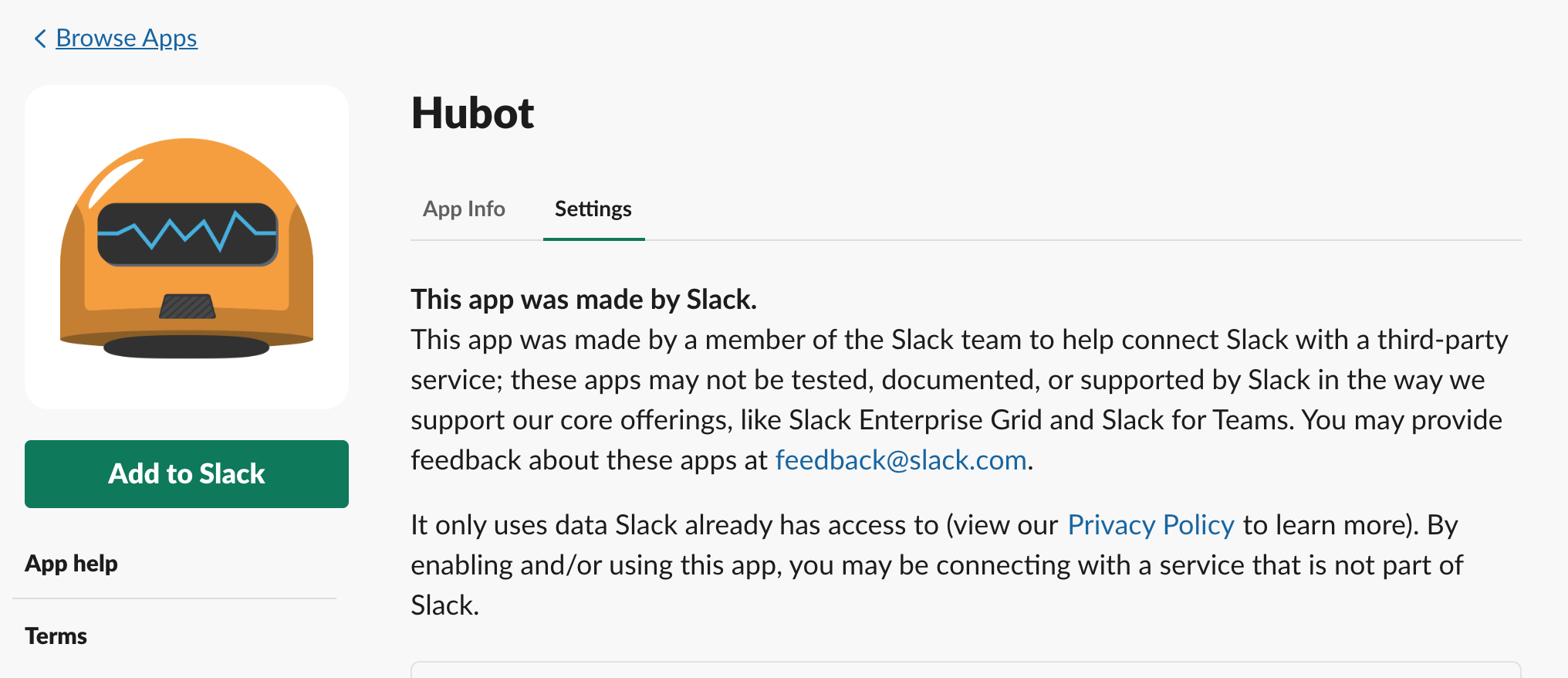 Add Hubot App into Workspace